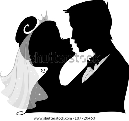 Illustration Featuring Silhouette Bride Groom Kissing Stock Vector 