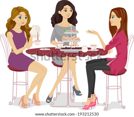 Three Women Sitting On Chair Table Stock Photo 77761612 - Shutterstock