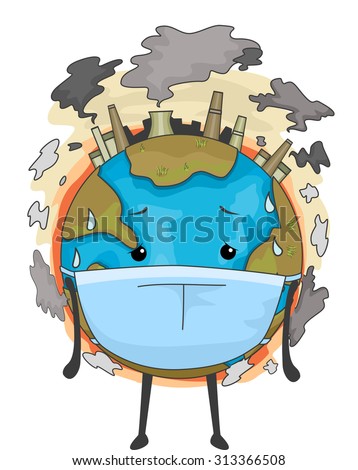 Mascot Illustration of the Earth Wearing a Surgical Mask to Cope with Air Pollution