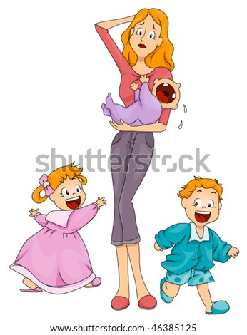 stock-vector-babysitter-nanny-mother-taking-care-of-three-children-vector-46385125.jpg