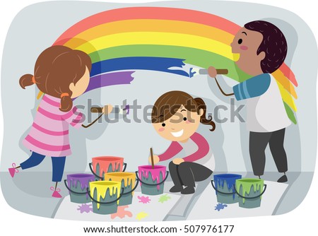 stickman illustration of a diverse group of preschool kids painting a colorful rainbow on the wall - Pictures Of Kids Painting stickman illustration of a diverse group of preschool kids painting a colorful rainbow on the wall - Pictures Of Kids Painting