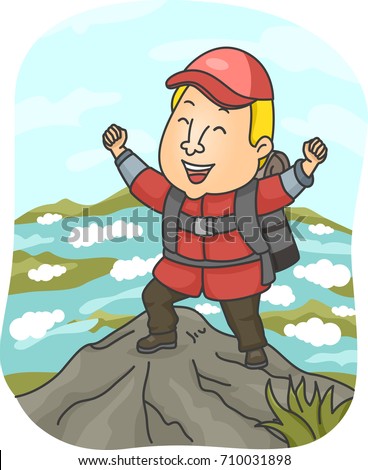 Illustration Hiking Boy Mountain Background Stock Vector 101517643 ...