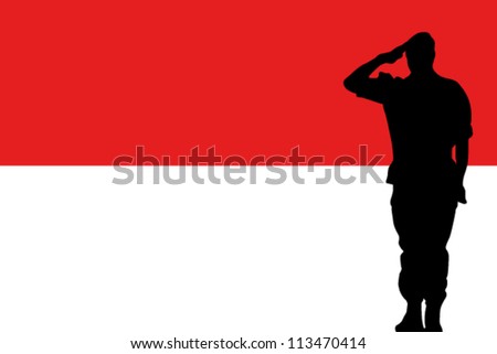 the indonesia flag and the silhouette of a soldier saluting