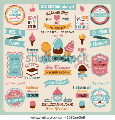 Collection of Ice Cream Design Badges and Labels.Vector Illustration