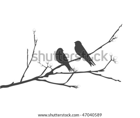 Vector Silhouette Bird On Branch Stock Vector 47040589 - Shutterstock