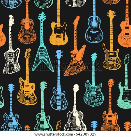 Hand Drawing Colorful Electric Acoustic Guitar Stock Vector 642089329 ...