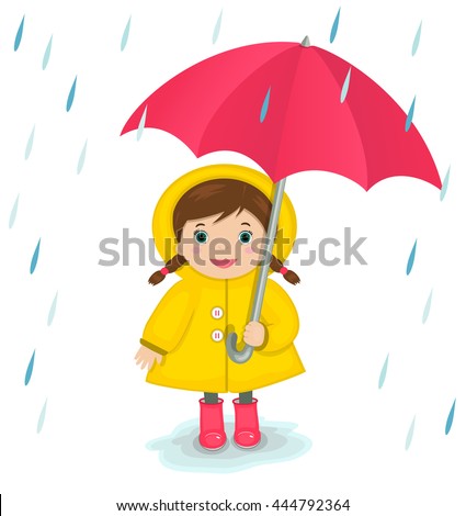 Girl Umbrella Rejoices Rain Vector Illustration Stock Vector 193802306 ...