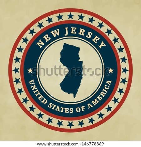 Vintage Label Map New Jersey Vector Stock Vector 146778869 - Shutterstock
