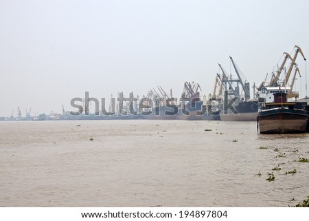 Cargo ships in a port of Hai Phong, Vietnam