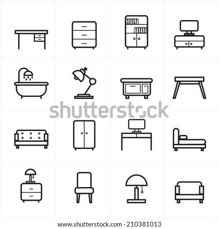 Flat Line Icons For Furniture Icons Vector Illustration