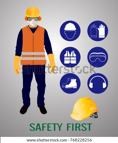 Safety First Construction Workers Protection Stock Vector 768228256 ...