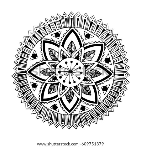 Black Mandala Sketch Eastern Flower Coloring Stock Illustration Book Pages