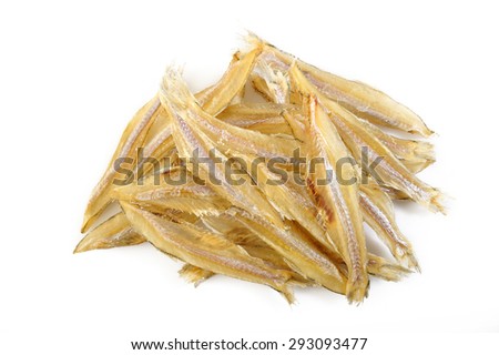Small dried fish on white background