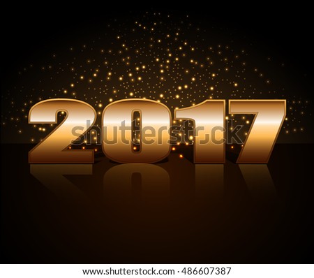 Vector Christmas illustration . New year 2017 golden and silver lettering . Illustration for postcards, magazine , greeting the new year . Sequins and sparkles New Year holiday .