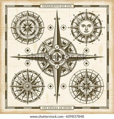 Vintage Sun Compass Rose Stock Illustration 82373737 - Shutterstock