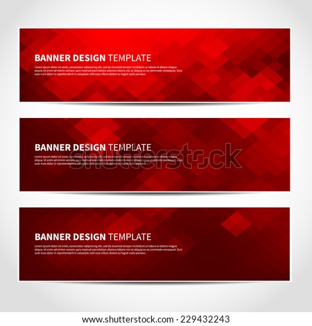 Set of trendy red vector banners template or website headers with abstract geometric background. Vector design illustration EPS10