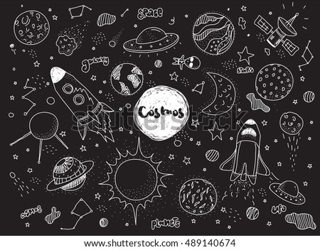 Cosmic Objects Set Hand Drawn Space Stock Vector 374358682 - Shutterstock