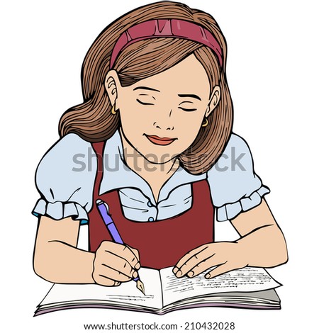 Vector illustration, kid writing, cartoon concept, white background.