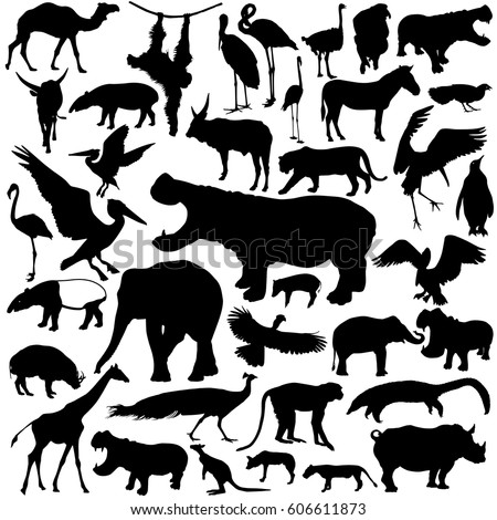 Animal silhouettes set isolated on white background.