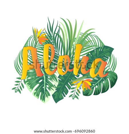 Aloha Hawaii Leaves Palm Tree Tropical Stock Vector 696092914 ...