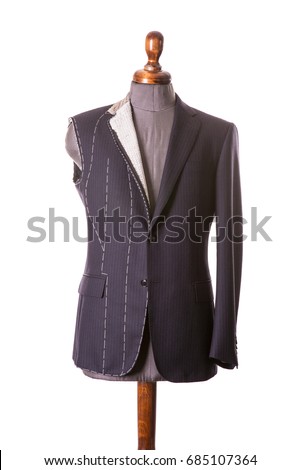 Work in Progress Suit without sleeve on Mannequin with Exposed Stitching isolayed on white background