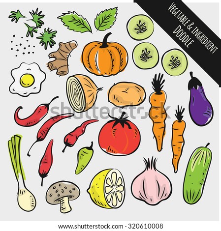 set of vegetable and ingredient doodle
