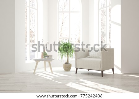 Inspiration White Minimalist Room Armchair Scandinavian Stock ... Inspiration White Minimalist Room Armchair Scandinavian Stock ...