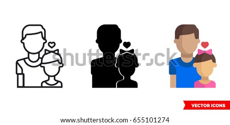 Father with a daughter icon of 3 types: color, black and white, outline. Isolated vector sign symbol. Father love daughter.