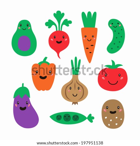 Set Cute Kawaii Vegetables Tomato Cucumber Stock Vector 393121966 ...