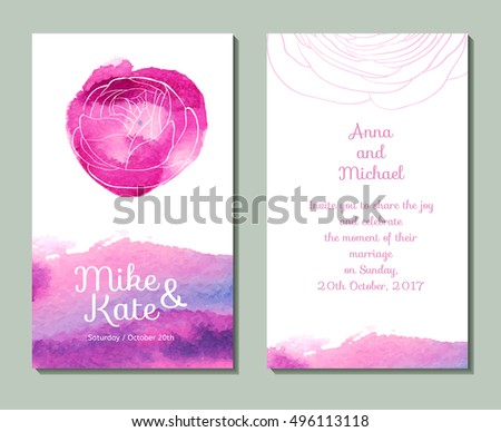 watercolor wedding invitation. pink wedding invitation.Vector wedding card