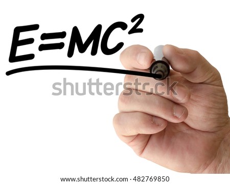 stock photo hand writing einsteins formula of theory of relativity with black marker on transparent wipe board 482769850