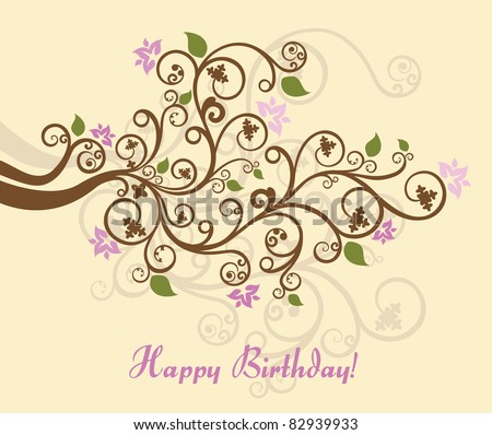 Feminine floral happy birthday card vector illustration