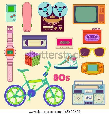 80s Retro lifestyle objects / 80s Retro objects - stock vector