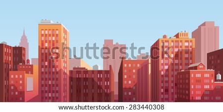 Sunset cityscape. Vector illustration.