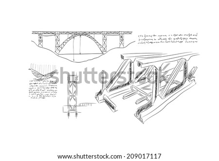 Sketch of construction project on white background
