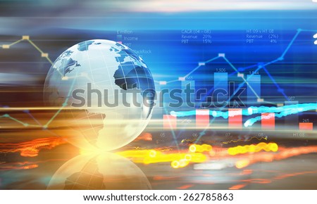 Background digital image with Earth planet and graphs