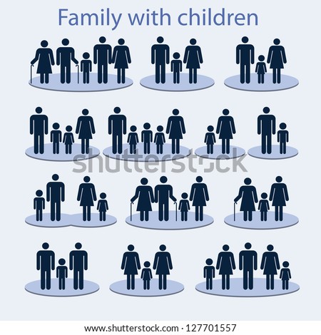 Set of icons on a family with a child.