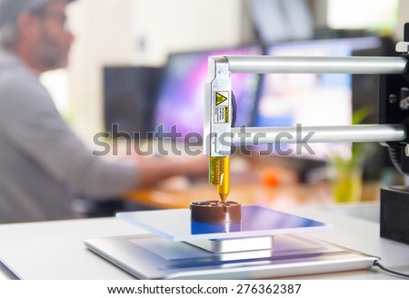 New generation of 3D Printing Machine printing a piece of plastic. For use in small spaces, Office or Private use