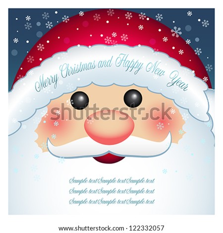 Cartoon character Santa Claus with blank banner, Christmas and New Year greeting card. Winter holiday backgrounds. Vector