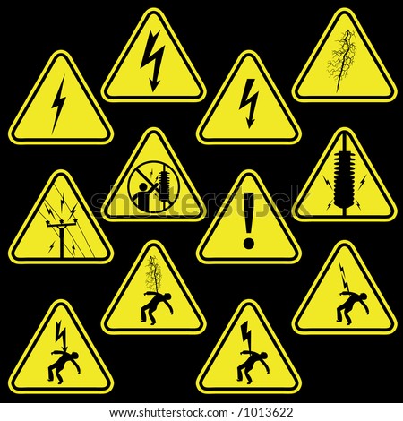Set Of Electricity Signs Symbols Vector Isolated On Black