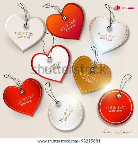 Set of bubbles, stickers, labels, tags. Shape of hearts. Valentine's Day