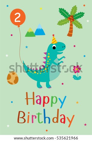 Download Cute Dinosaur Happy 2nd Birthday Greeting Stock Vector ...