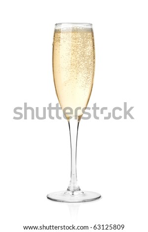 Champagne in a glass. Isolated on white background