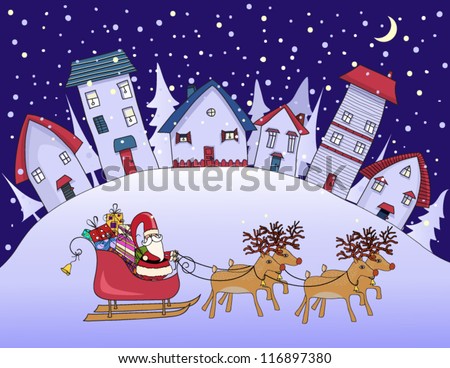 Silent Night Christmas Village Cute Houses Stock Vector Royalty
