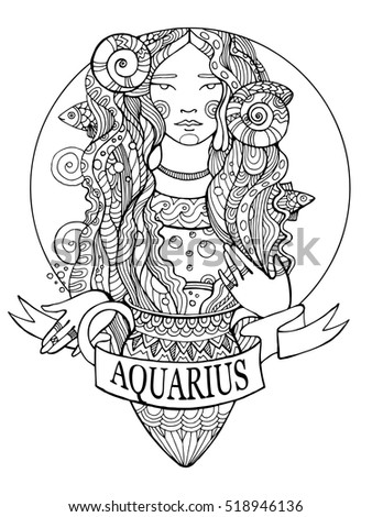 Download Aquarius Zodiac Sign Coloring Book Adults Stock Vector 518946136 - Shutterstock