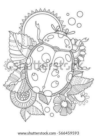 Ladybug Coloring Book Raster Illustration Antistress Stock ... Ladybug Coloring Book Raster Illustration Antistress Stock ...