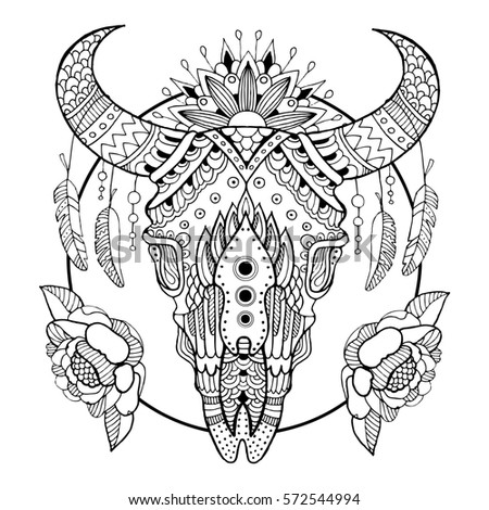 Cow Skull Coloring Book Vector Illustration Stock Vector ...