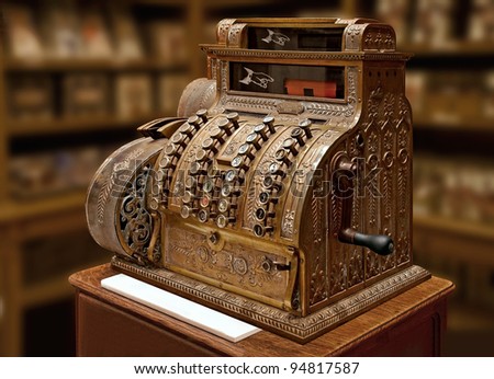 Old-time cash register in a shop.