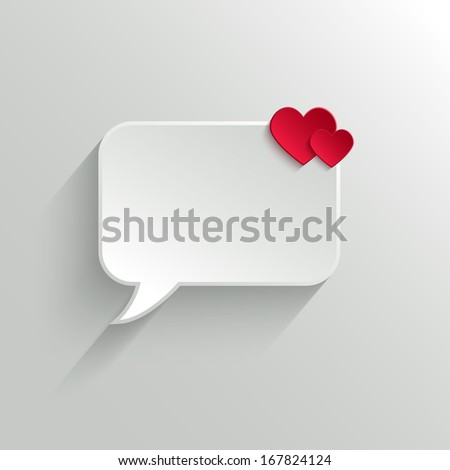 White Paper Speech Bubble With Red Hearts. Valentine's day Background