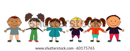 Five Little Kids Holding Hands Stock Vector 216043447 - Shutterstock